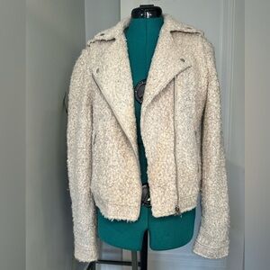 Anthropologie Elevenses Northland  Moto Jacket Womens Medium Beige Boucle Knit